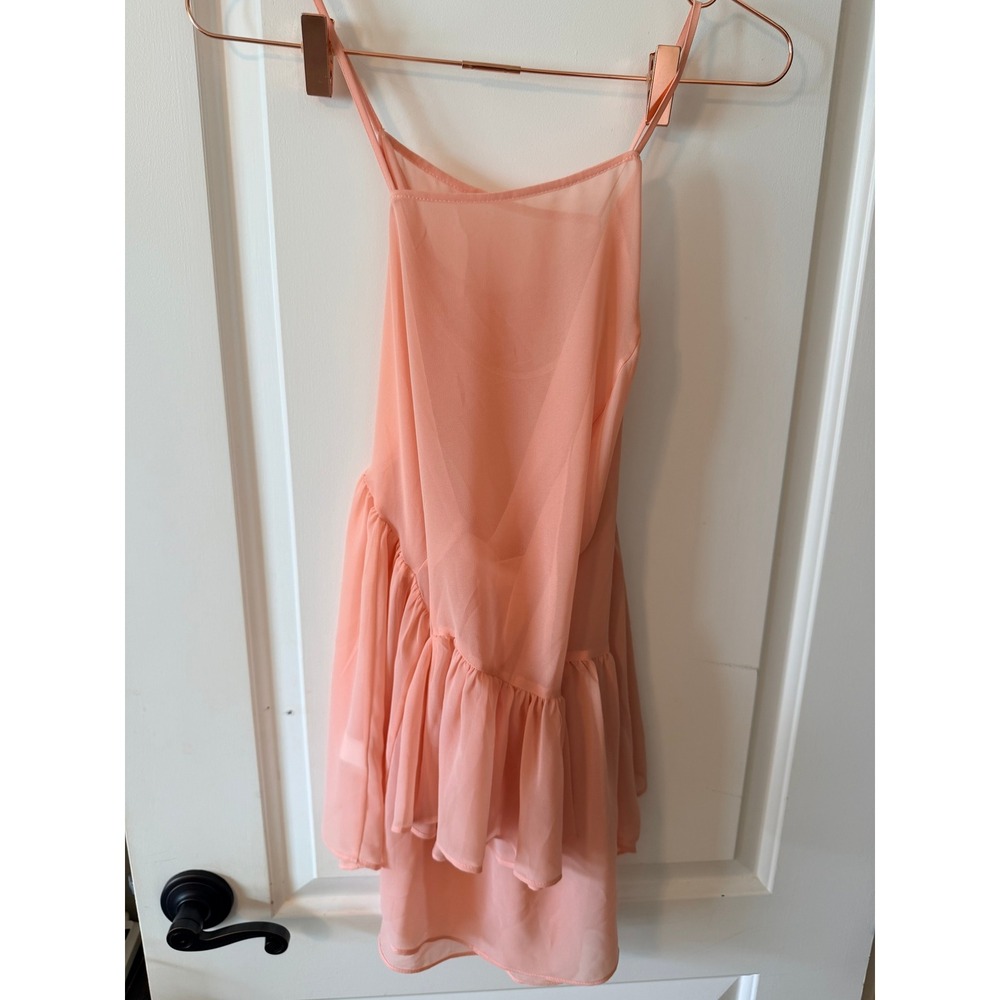 BCBGeneration Camisole Womens Medium Pink Coral‎ High Low V-Neck Chiffon Top NEW - Picture 2 of 7
